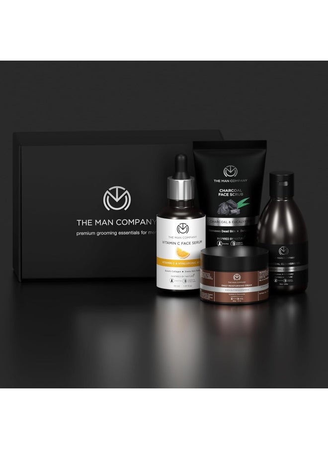 The Man Company Face on Point Facial Kit with Vitamin C Serum, Charcoal Face Wash & Face Scrub, daily Moisturizing Cream | Soft & Supple Skin | Gift Set for Him