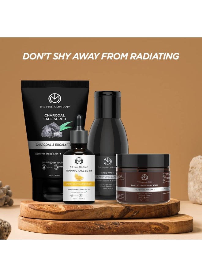 The Man Company Face on Point Facial Kit with Vitamin C Serum, Charcoal Face Wash & Face Scrub, daily Moisturizing Cream | Soft & Supple Skin | Gift Set for Him