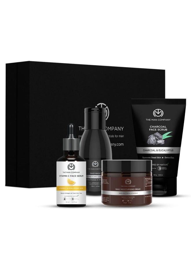 The Man Company Face on Point Facial Kit with Vitamin C Serum, Charcoal Face Wash & Face Scrub, daily Moisturizing Cream | Soft & Supple Skin | Gift Set for Him