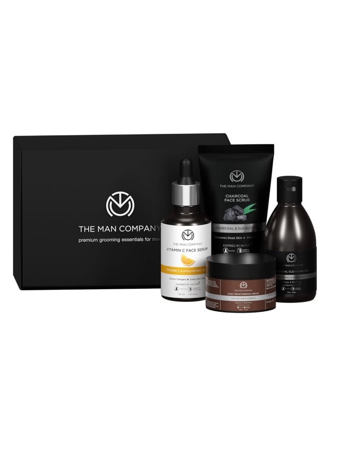 The Man Company Face on Point Facial Kit with Vitamin C Serum, Charcoal Face Wash & Face Scrub, daily Moisturizing Cream | Soft & Supple Skin | Gift Set for Him