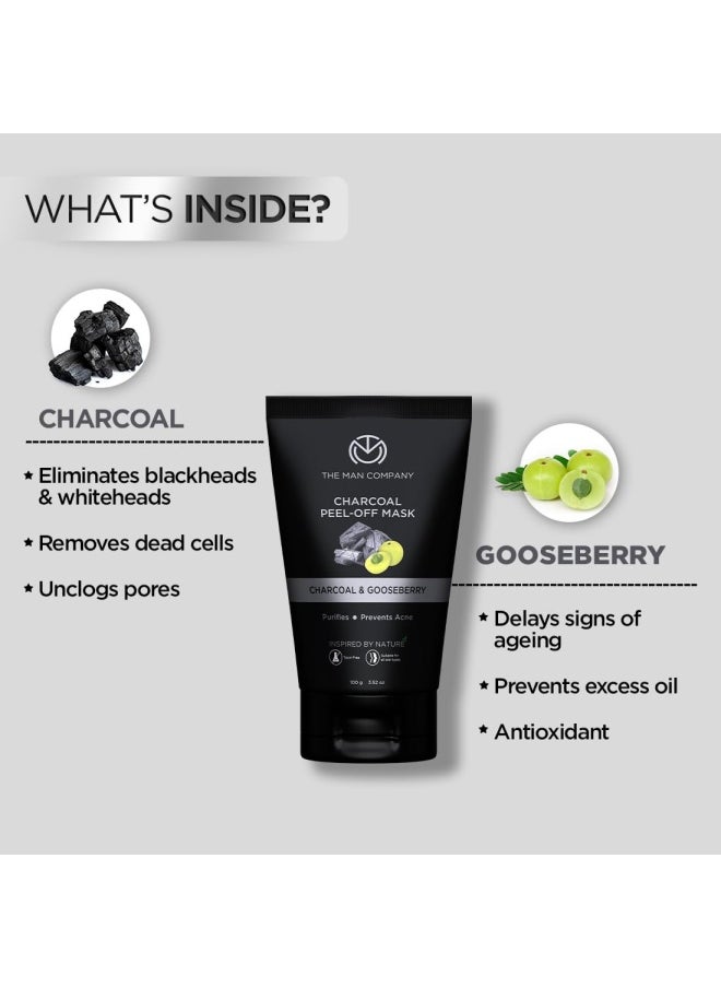 The Man Company Charcoal Face Care Kit with Peel Off Mask, Face Wash & Face Scrub | Nourishes Skin, Tan Removal, Glowing Skin - Gift Set of 3