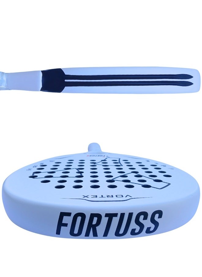 FORTUSS Padel Tennis Racket - Full Carbon Fiber - 3D Surface with Light EVA Memory Flex Foam Core - Padel Racquet - Hybrid Teardrop Paddle Racket with Bag Included (White)