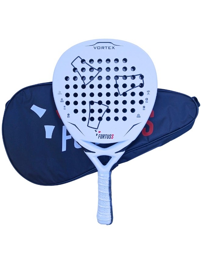 FORTUSS Padel Tennis Racket - Full Carbon Fiber - 3D Surface with Light EVA Memory Flex Foam Core - Padel Racquet - Hybrid Teardrop Paddle Racket with Bag Included (White)