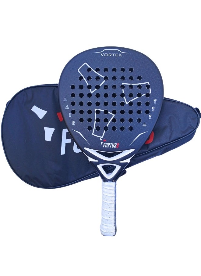 FORTUSS Padel Tennis Racket - Full Carbon Fiber - 3D Surface with Light EVA Memory Flex Foam Core - Padel Racquet - Hybrid Teardrop Paddle Racket with Bag Included (Black)