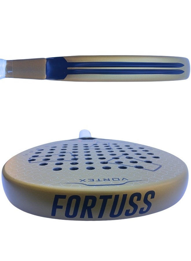 FORTUSS Padel Tennis Racket - Full Carbon Fiber - 3D Surface with Light EVA Memory Flex Foam Core - Padel Racquet - Hybrid Teardrop Paddle Racket with Bag Included (Gold)