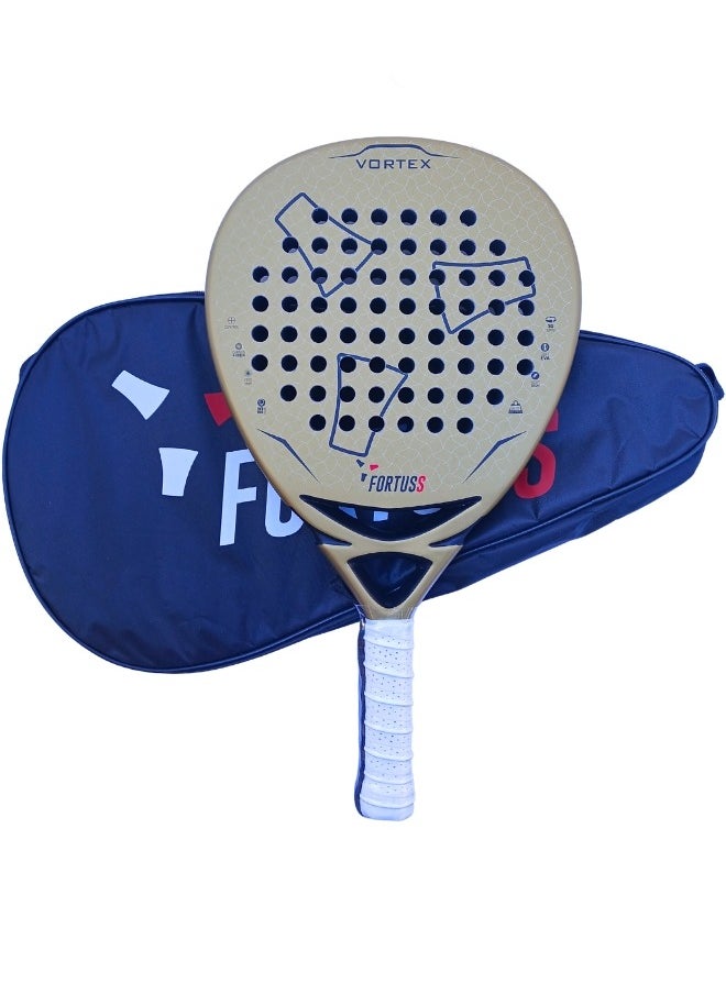 FORTUSS Padel Tennis Racket - Full Carbon Fiber - 3D Surface with Light EVA Memory Flex Foam Core - Padel Racquet - Hybrid Teardrop Paddle Racket with Bag Included (Gold)