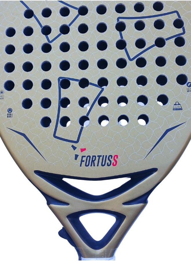 FORTUSS Padel Tennis Racket - Full Carbon Fiber - 3D Surface with Light EVA Memory Flex Foam Core - Padel Racquet - Hybrid Teardrop Paddle Racket with Bag Included (Gold)