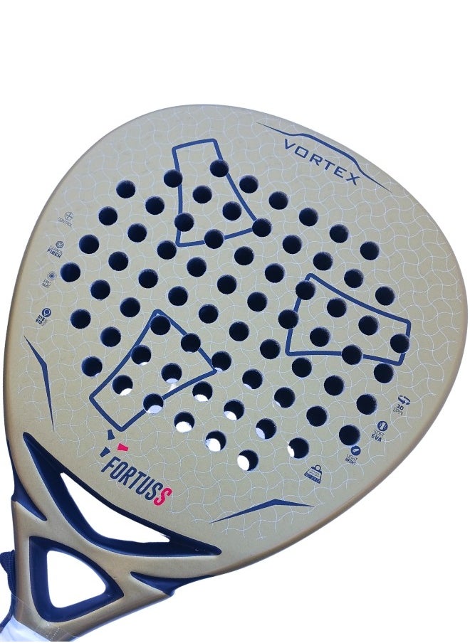 FORTUSS Padel Tennis Racket - Full Carbon Fiber - 3D Surface with Light EVA Memory Flex Foam Core - Padel Racquet - Hybrid Teardrop Paddle Racket with Bag Included (Gold)