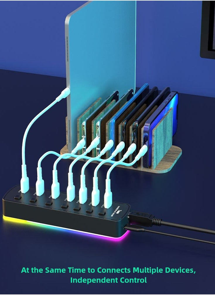 7-in-1 USB Hub with RGB Lighting & Individual Switch Control