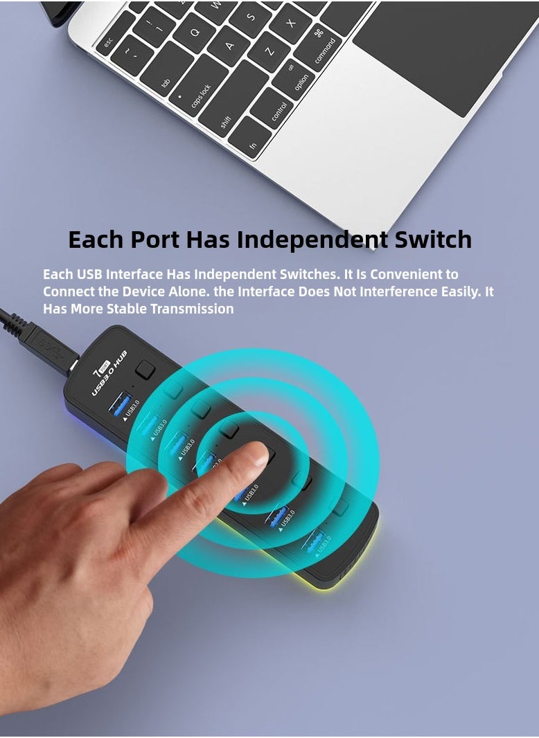 7-in-1 USB Hub with RGB Lighting & Individual Switch Control