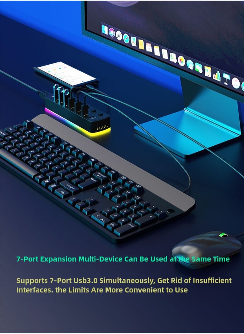 7-in-1 USB Hub with RGB Lighting & Individual Switch Control