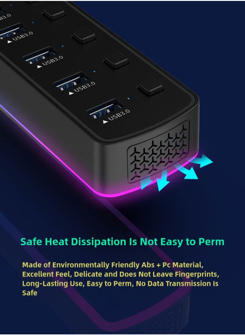 7-in-1 USB Hub with RGB Lighting & Individual Switch Control