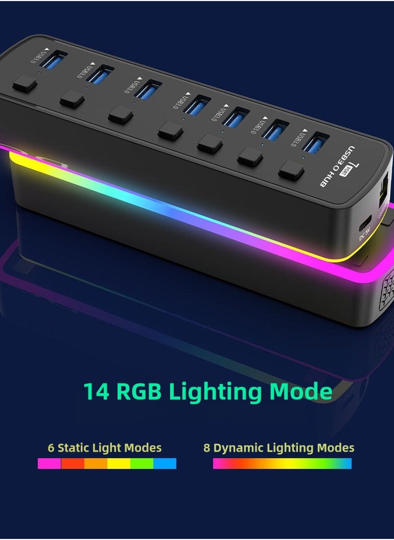 7-in-1 USB Hub with RGB Lighting & Individual Switch Control