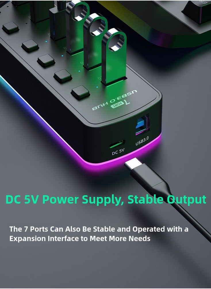 7-in-1 USB Hub with RGB Lighting & Individual Switch Control