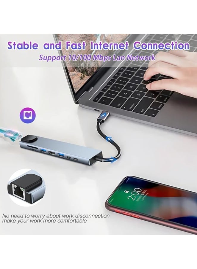 USB C HUB, 8 in 1 USB C Adapter with 4K HDMI, 100W PD, USB C Port, USB 3.0, RJ45 Ethernet, SD/TF Card Reader, Docking Station Compatible with MacBook Pro/Air USB C Laptops and Other Type C Devices