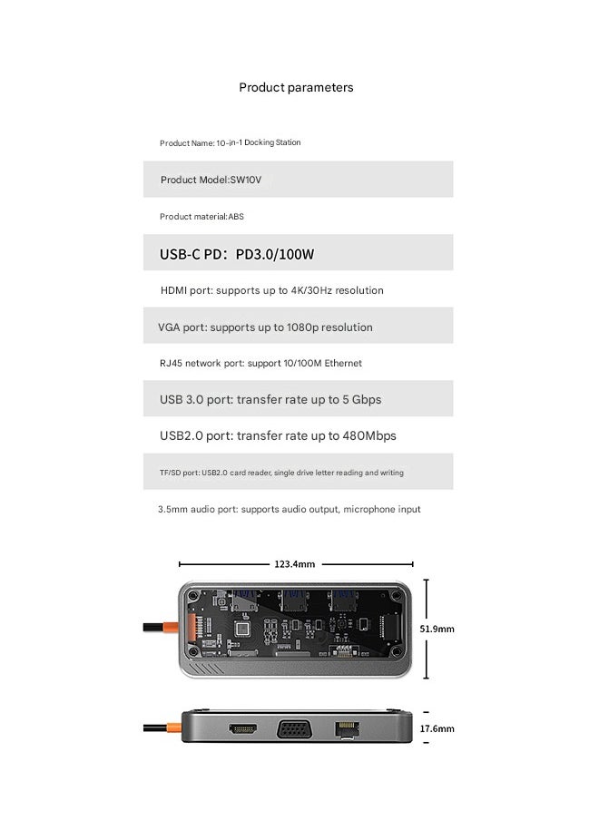 Type-c docking station USB hub multi-function hub USB3.0 notebook expansion dock 10 in one