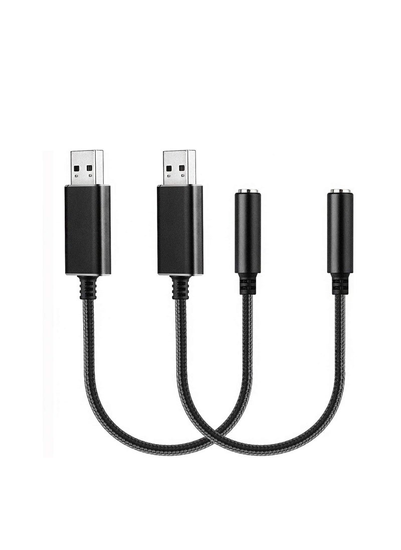 2 Pack Audio Adapter External Stereo Sound Card USB to Headphone Audio Jack Adapter with 3.5mm Aux TRRS Jack and Durable Braided Cable Compatible for Mac, PS4, PC, Laptop, Desktops, Windows