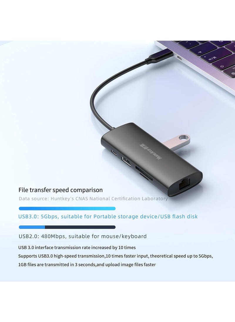 Huntkey USB C Hub 8 in 1-Docking Station,with 4K HDMI and100 W PD Port,SD/TF 2USB Port and USB A Data Ports for Windows/Laptop Dual Monitor/MacBook Pro