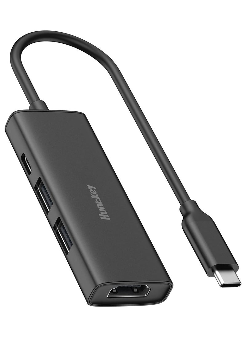 Huntkey USB C hub 4 in 1-Docking Station ual Display Laptop Docking Station USB Hub Multiport Adapter Dongle with 1 HDMI, 2 USB Ports, PD Compatible with Dell, Surface, HP, Lenovo and More Laptops