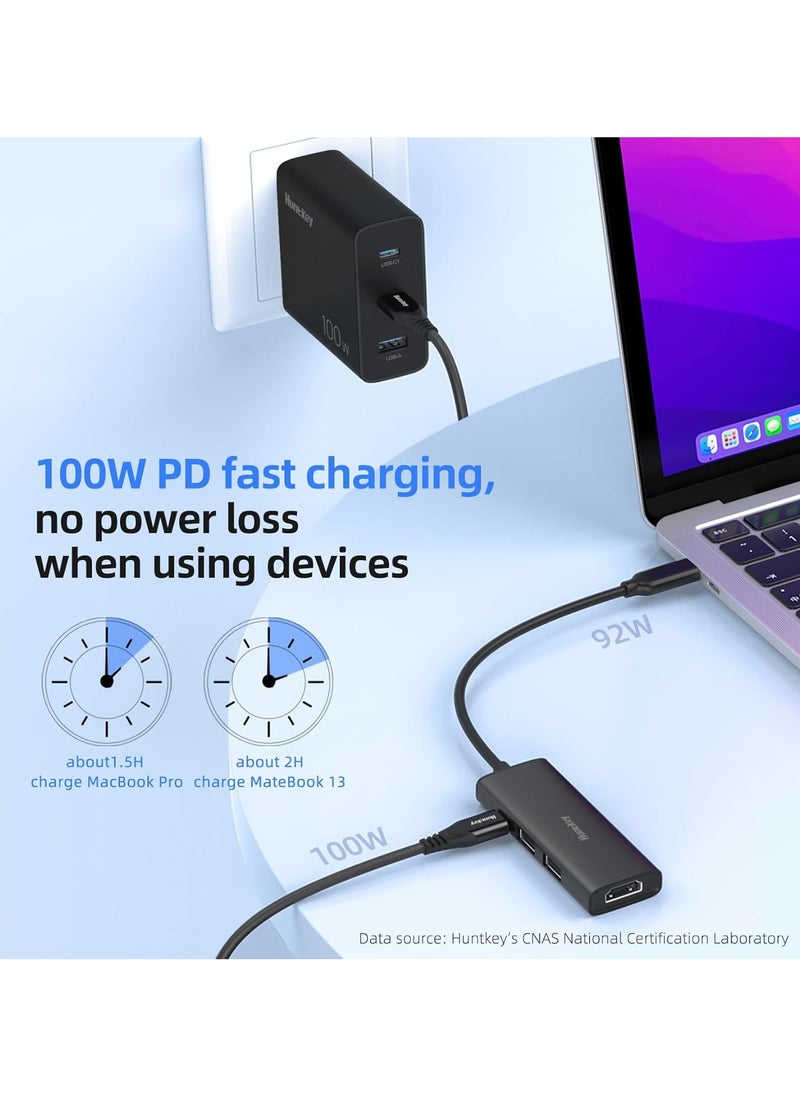 Huntkey USB C hub 4 in 1-Docking Station ual Display Laptop Docking Station USB Hub Multiport Adapter Dongle with 1 HDMI, 2 USB Ports, PD Compatible with Dell, Surface, HP, Lenovo and More Laptops