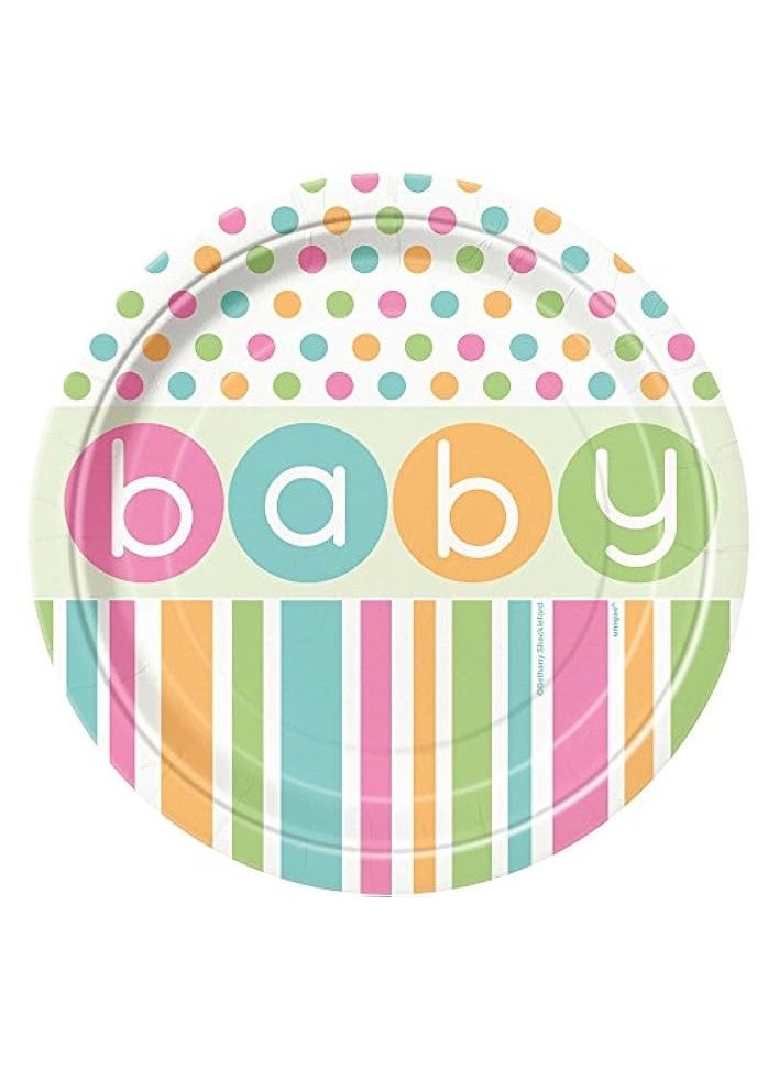 Baby Shower Plates, 8-Pieces, 7-Inch, Multicolor