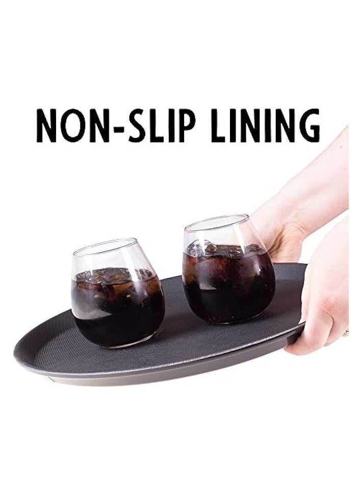 Oval Shape Non Slip Plastic Tray with Rubber, 50 cm x 63 cm Size, Black