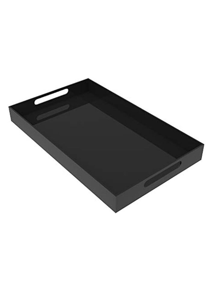 (Large, Black) - BLACK SERVING TRAY - 50cm Large Acrylic Tray for Coffee Table, Breakfast, Tea, Food, Butler - Decorative Display, Countertop, Kitchen, Vanity Serve Tray with Handles