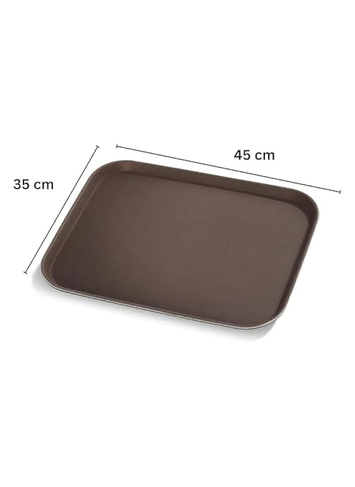 Non-Slip Plastic Rectangular Tray with Rubber Surface, Brown, 35 cm x 45 cm Size