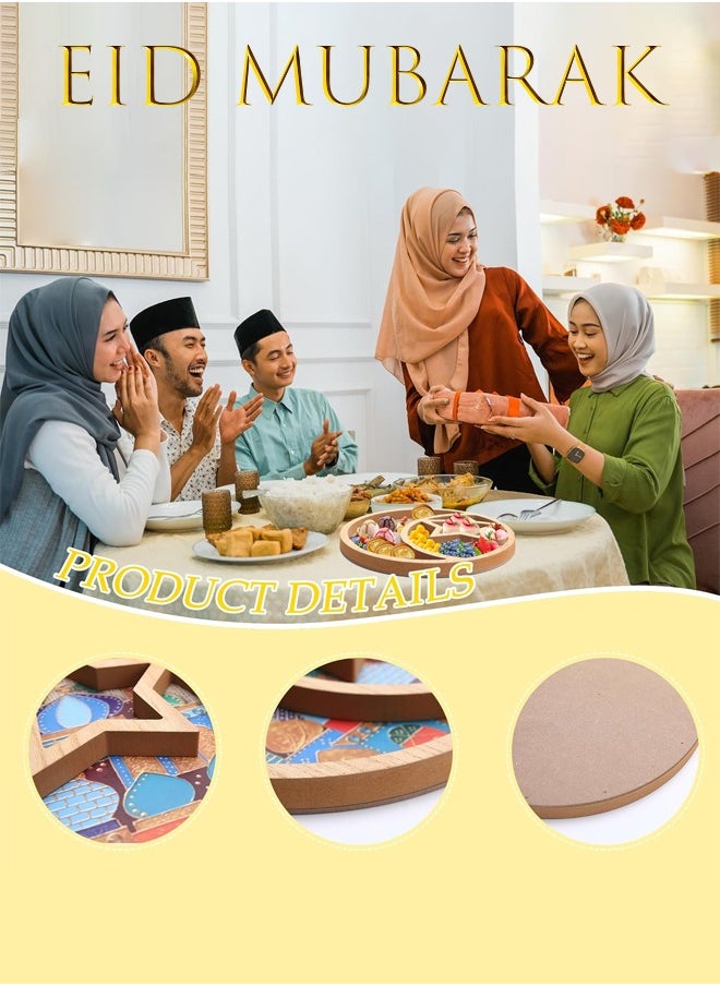 Ramadan Decorations for Home - 29.5cm Serving Tray Holder Eid Mubarak Religious Painting Cupcake Food Candy Plates Wooden Decorations for Family Party Gift