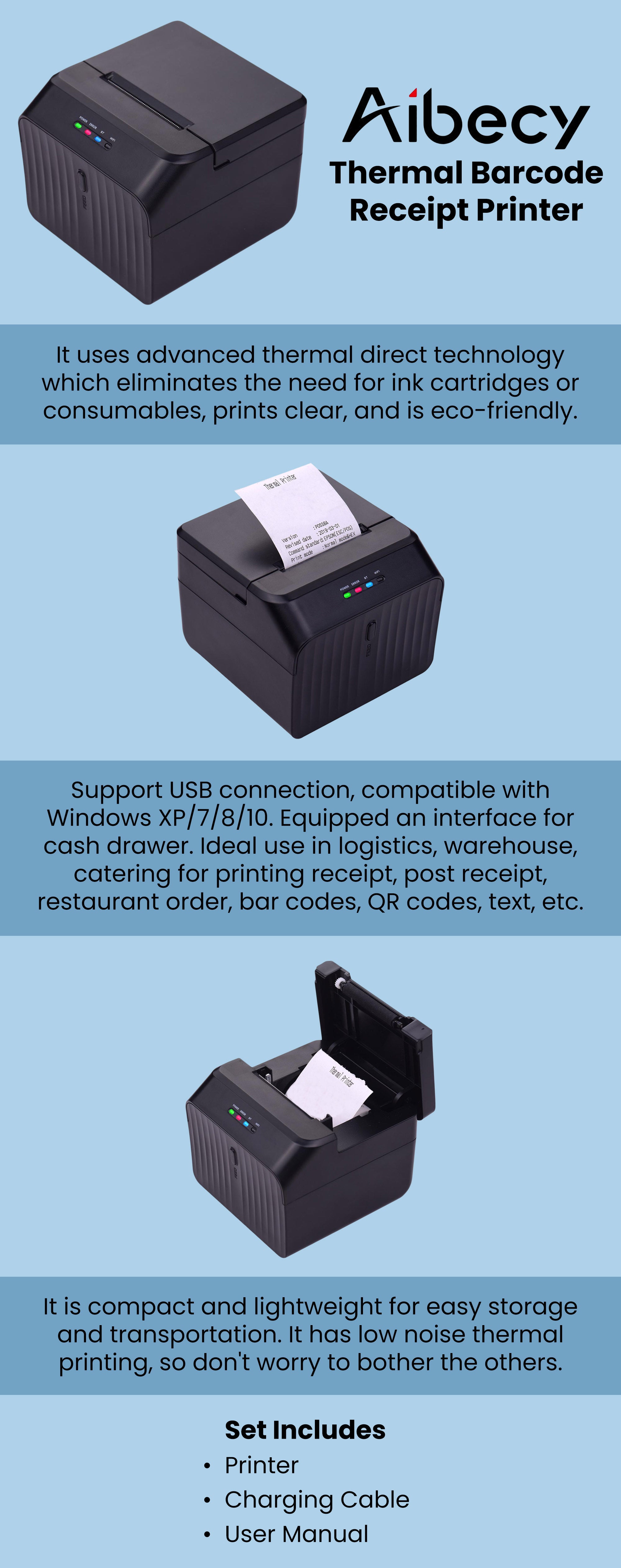 Thermal Barcode Receipt Printer Black