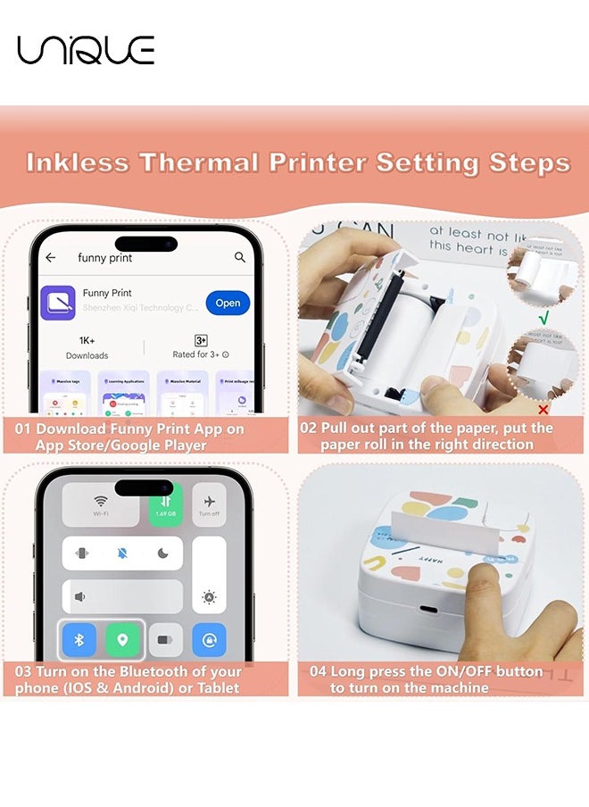 Mini Sticker Printer - Portable Thermal Inkless Sticker Maker, Portable Printer - Sticker Maker - For Office Organization/School - Compatible with Android iOS smartphones for Labeling, Receipts