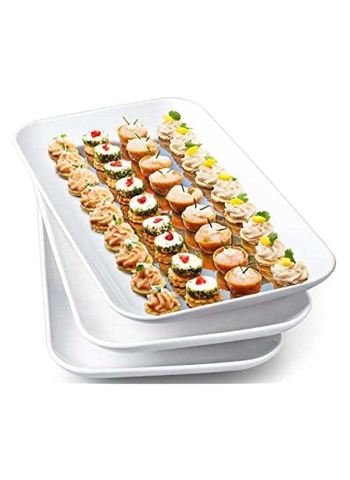 Large Serving Platter Set - 14 inch White Rectangular Serving Plates/Salad Plates - Big Serving Trays for Parties Meat, Sushi, Dinner Plate Oven Safe Dinnerware Set of 3