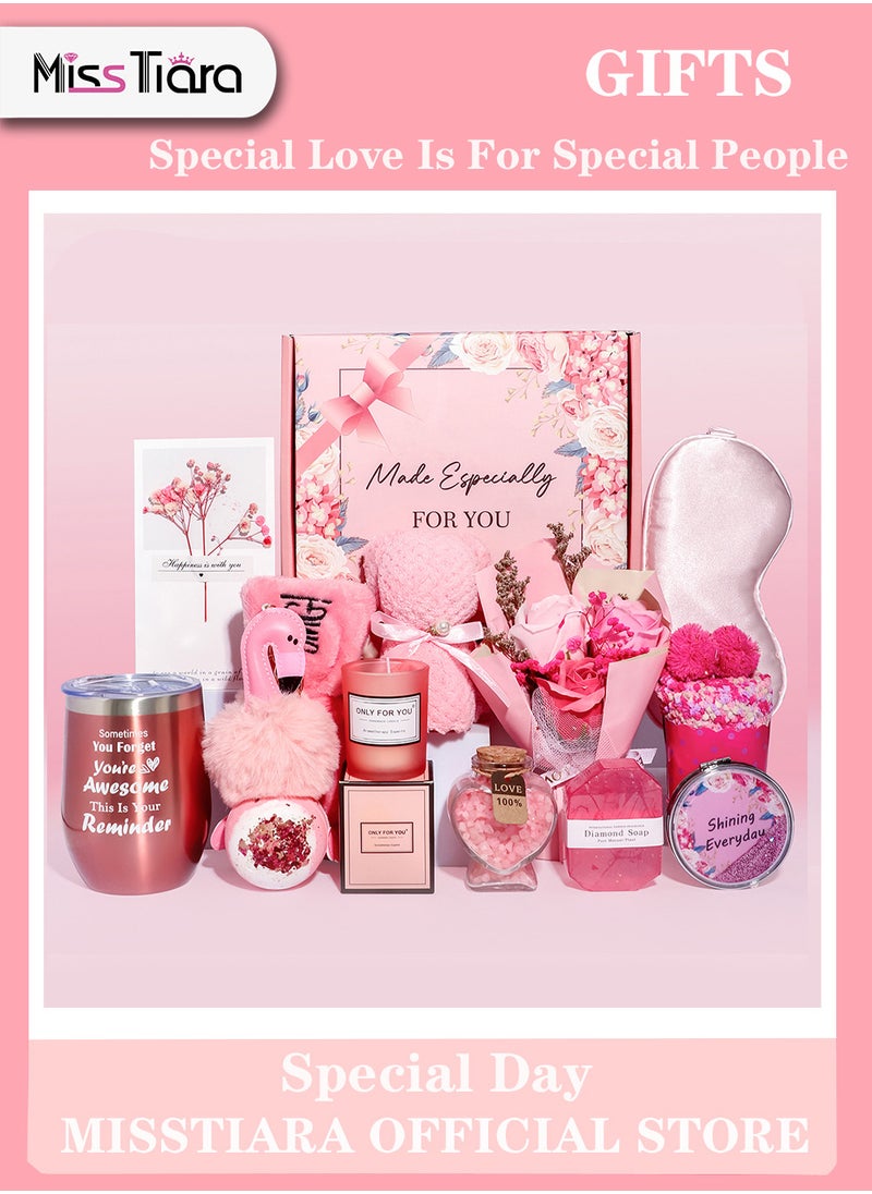 Gift Basket for Women - Birthday Gift Box, Get Well Soon Gift Set Contains 14 Inspirational Gifts, Relaxing Spa Treatment Package for Women, Bestie Friendship, Female Friend Gift