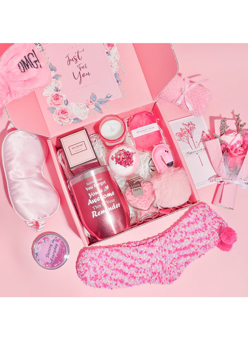 Gift Basket for Women - Birthday Gift Box, Get Well Soon Gift Set Contains 14 Inspirational Gifts, Relaxing Spa Treatment Package for Women, Bestie Friendship, Female Friend Gift