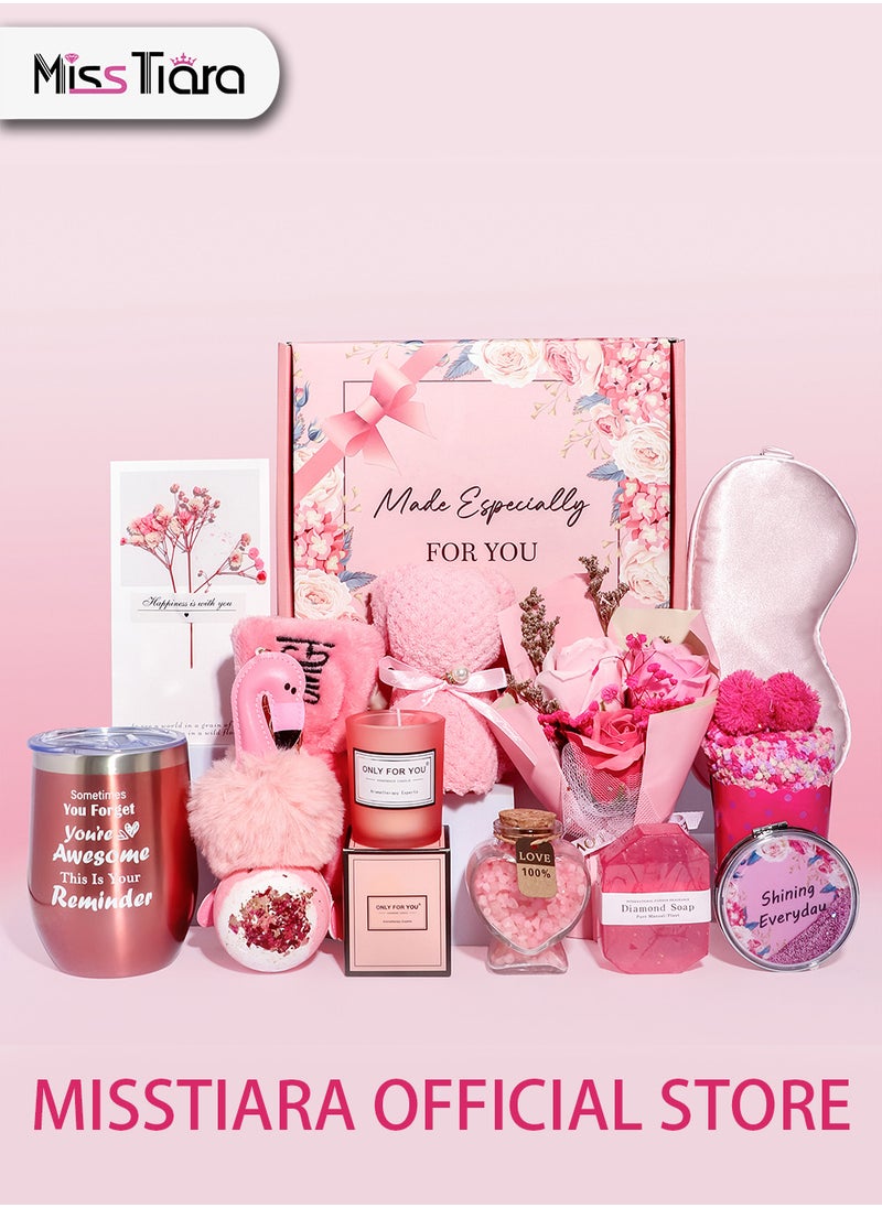 Gift Basket for Women - Birthday Gift Box, Get Well Soon Gift Set Contains 14 Inspirational Gifts, Relaxing Spa Treatment Package for Women, Bestie Friendship, Female Friend Gift