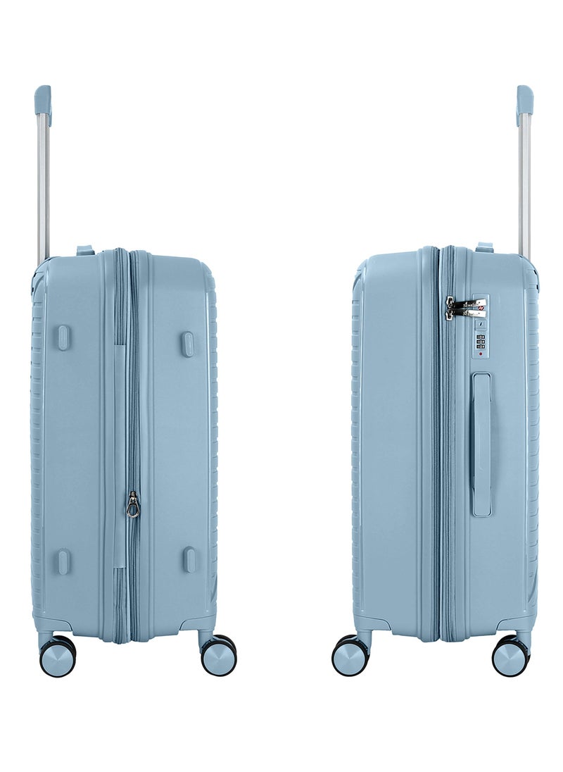 Senator Unisex Expandable PP Fashion Trolley Luggage Set Lightweight Hard Shell Spinner luggage with 360° Degree 4 Twin Wheel and Double Zippers KH1006-GREY BLUE