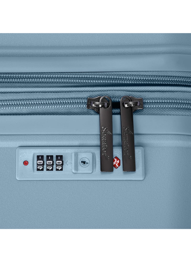 Senator Unisex Expandable PP Fashion Trolley Luggage Set Lightweight Hard Shell Spinner luggage with 360° Degree 4 Twin Wheel and Double Zippers KH1006-GREY BLUE