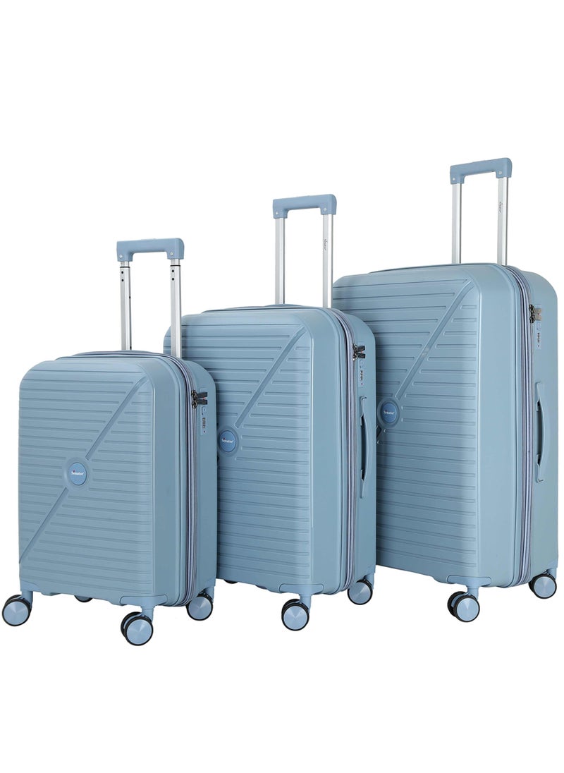 Senator Unisex Expandable PP Fashion Trolley Luggage Set Lightweight Hard Shell Spinner luggage with 360° Degree 4 Twin Wheel and Double Zippers KH1006-GREY BLUE