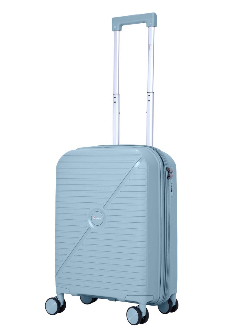 Senator Unisex Expandable Hard Case Luggage Lightweight PP Fashion Trolley Luggage with 4 Double Spinner Wheel and Safe Zippers KH1006-Grey Blue