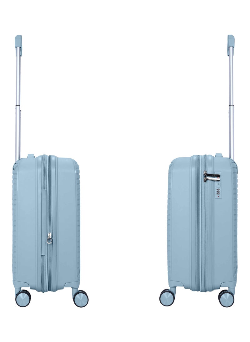 Senator Unisex Expandable Hard Case Luggage Lightweight PP Fashion Trolley Luggage with 4 Double Spinner Wheel and Safe Zippers KH1006-Grey Blue
