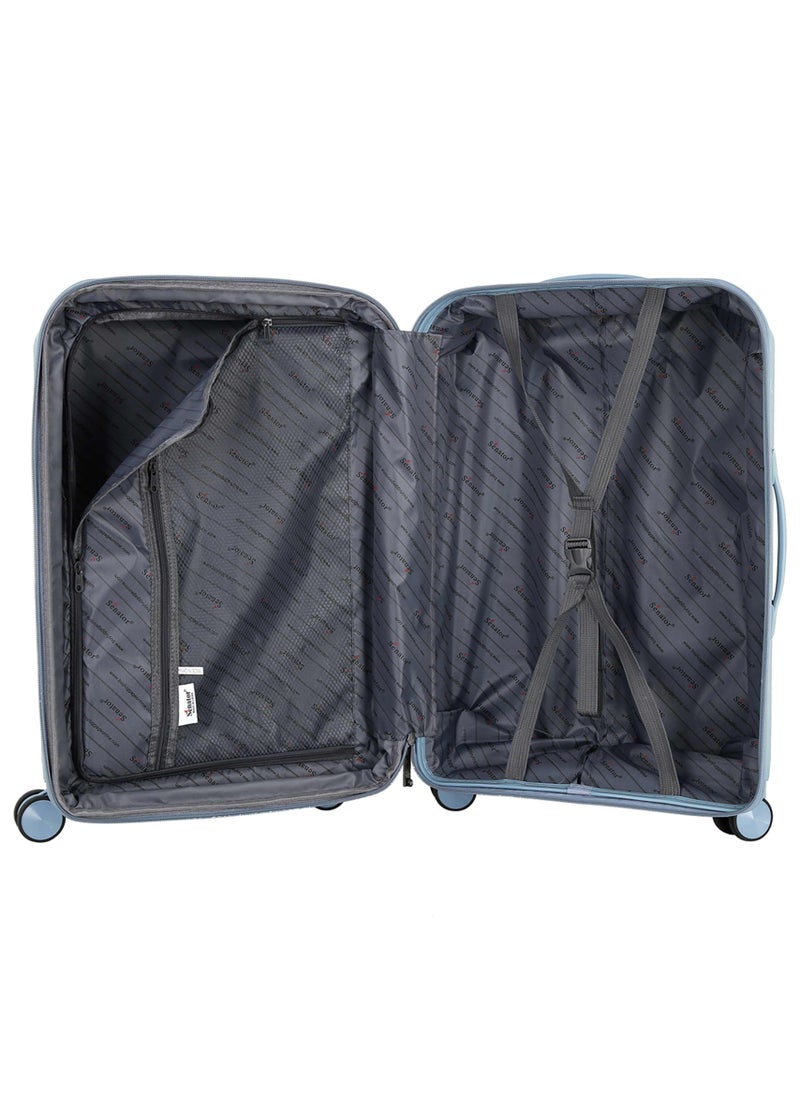 Senator Unisex Expandable Hard Case Luggage Lightweight PP Fashion Trolley Luggage with 4 Double Spinner Wheel and Safe Zippers KH1006-Grey Blue