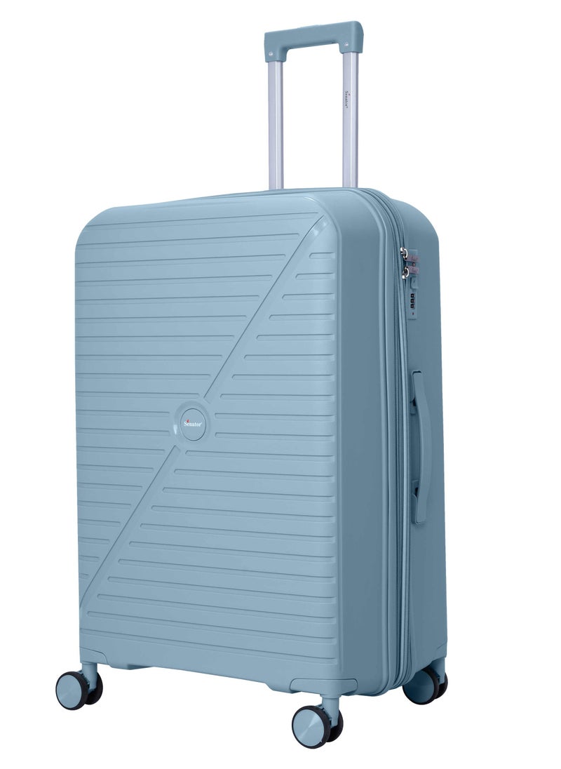 Senator Unisex Expandable Hard Case Luggage Lightweight PP Fashion Trolley Luggage with 4 Double Spinner Wheel and Safe Zippers KH1006-Grey Blue