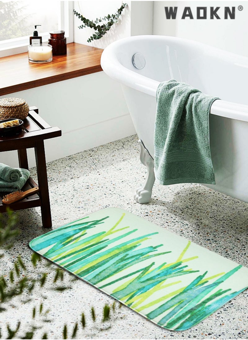Plant pattern printed flannel floor mat, modern minimalist INS style carpet, designed specifically for households, living rooms, bedrooms, and bathrooms (50cm * 80cm)