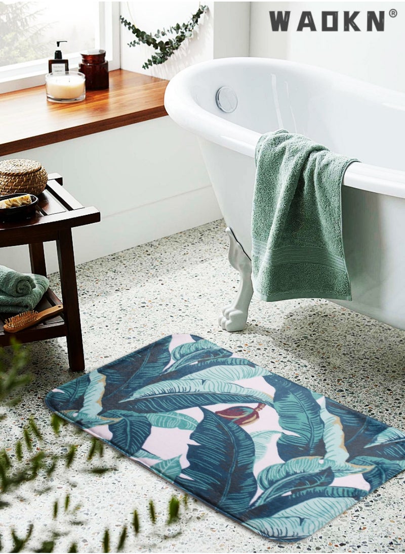 Plant pattern printed flannel floor mat, modern minimalist INS style carpet, designed specifically for households, living rooms, bedrooms, and bathrooms (50cm * 80cm)