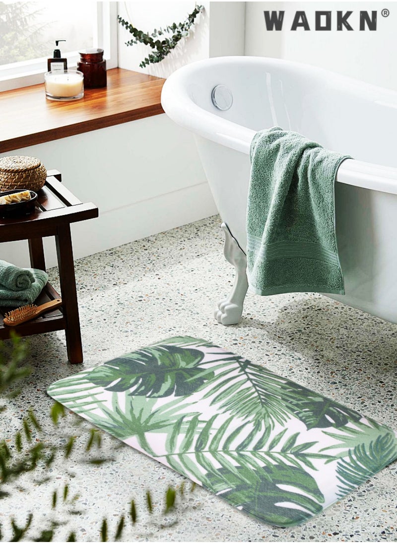 Plant pattern printed flannel floor mat, modern minimalist INS style carpet, designed specifically for households, living rooms, bedrooms, and bathrooms (50cm * 80cm)