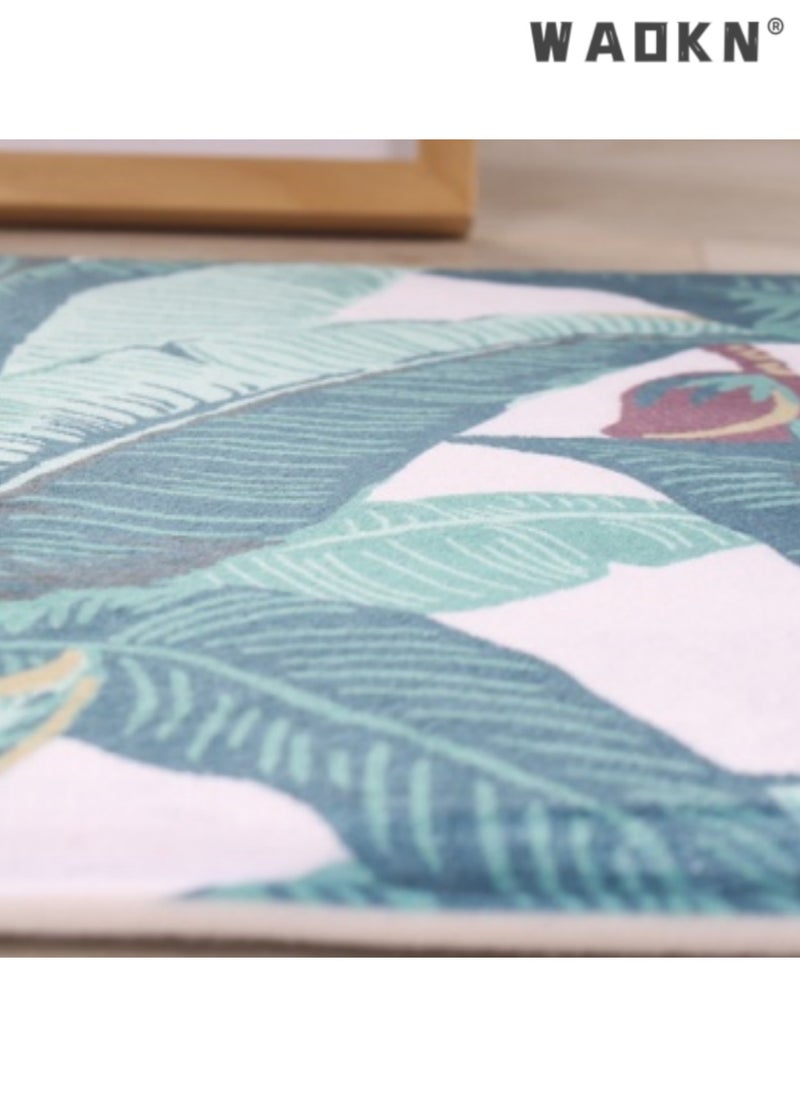 Plant pattern printed flannel floor mat, modern minimalist INS style carpet, designed specifically for households, living rooms, bedrooms, and bathrooms (50cm * 80cm)