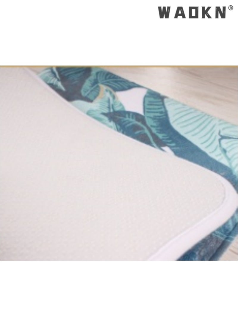 Plant pattern printed flannel floor mat, modern minimalist INS style carpet, designed specifically for households, living rooms, bedrooms, and bathrooms (50cm * 80cm)
