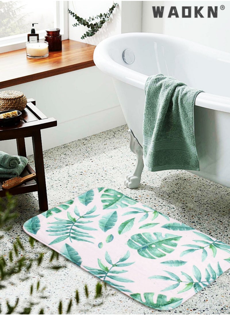 Plant pattern printed flannel floor mat, modern minimalist INS style carpet, designed specifically for households, living rooms, bedrooms, and bathrooms (50cm * 80cm)