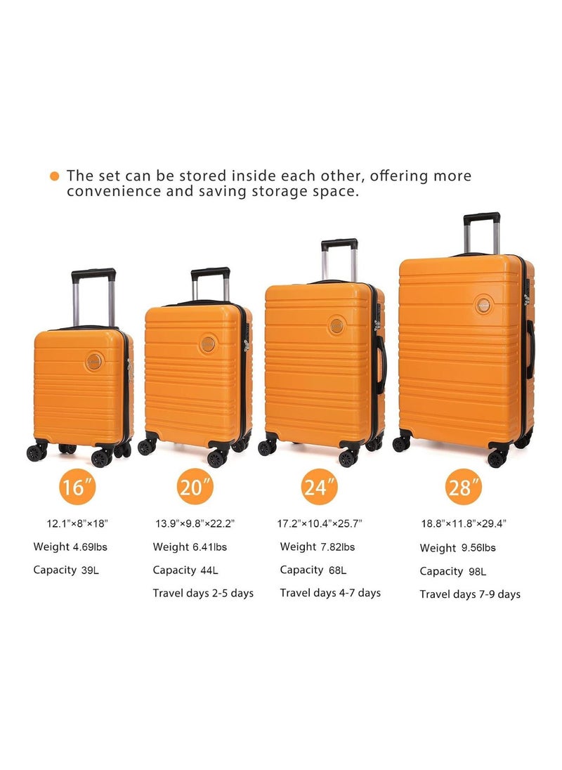 Luggage 4 Piece set Large Travel Luggage Hard Shell Suitcase Sets, TSA Locks luggage Sets with Spinner Wheels 16