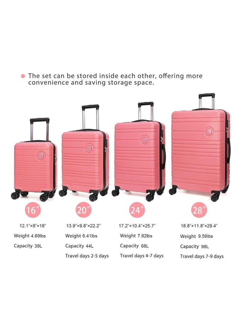 Luggage 4 Piece set Large Travel Luggage Hard Shell Suitcase Sets, TSA Locks luggage Sets with Spinner Wheels 16